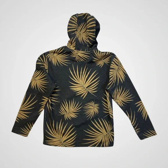 Hurley Palm Print Hoodie Mens Black Gold Excellent Tropical Surf Pullover - Picture 2 of 12
